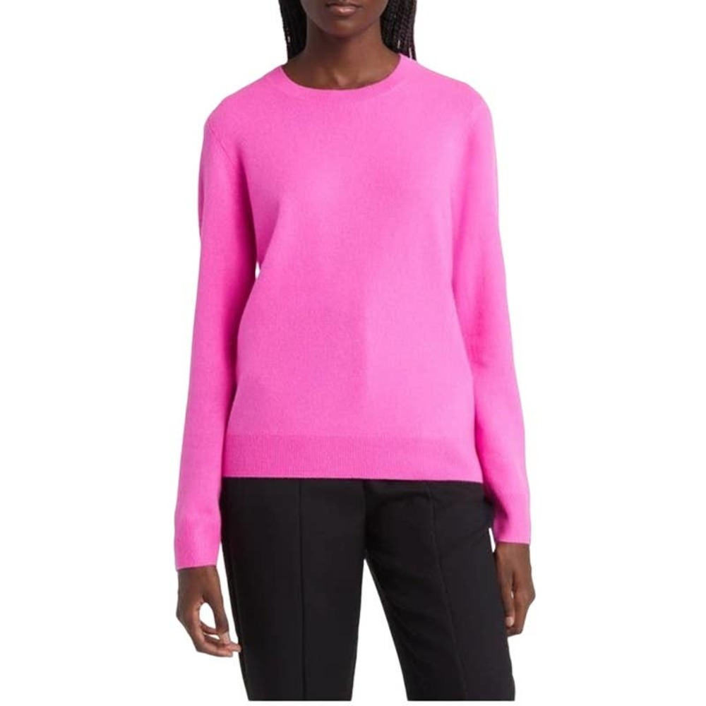 Nordstrom Long Sleeve Crew Neck 100% Cashmere Pullover Sweater Pink Women's L